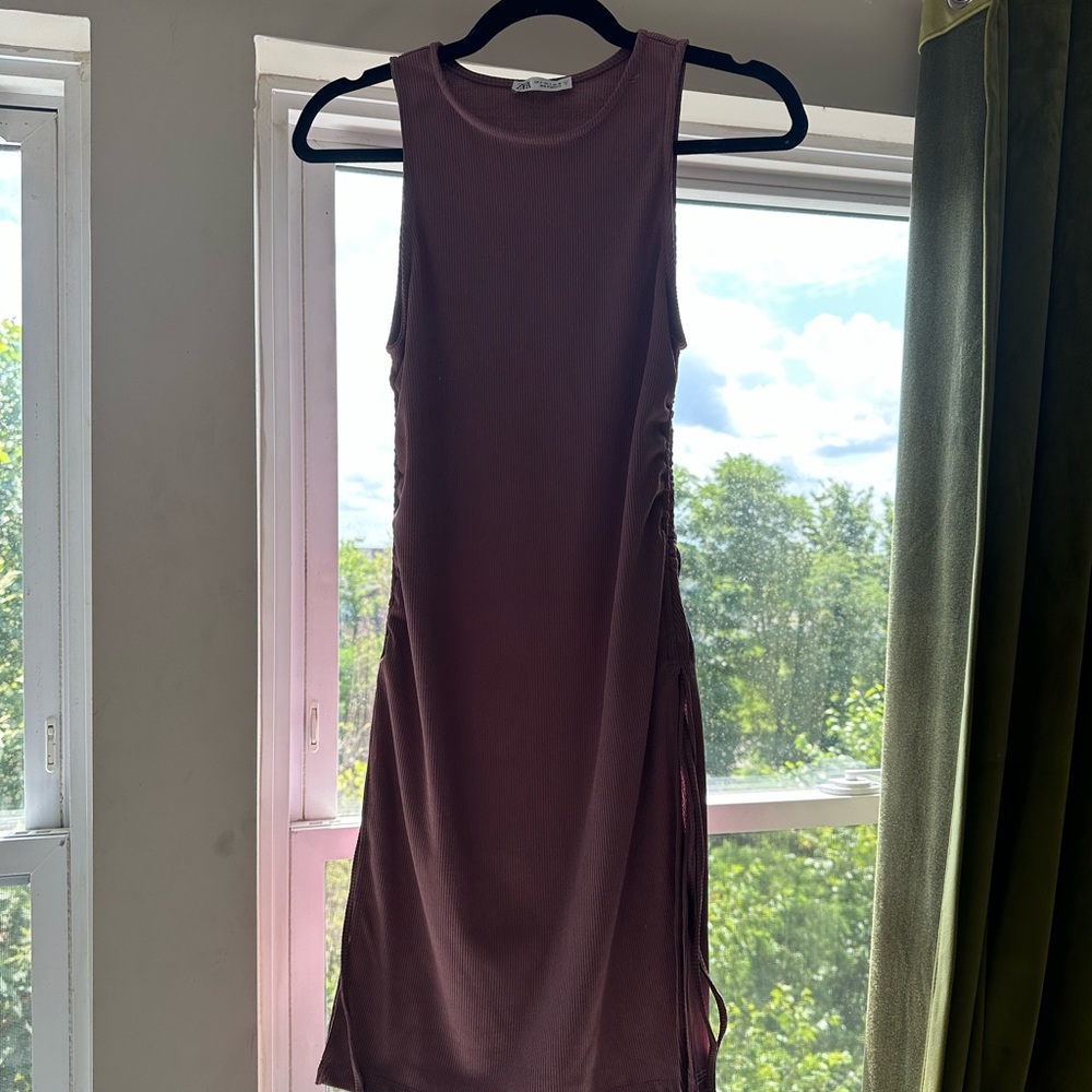 Zara ribbed Sleeveless Dress in Mauve- S
